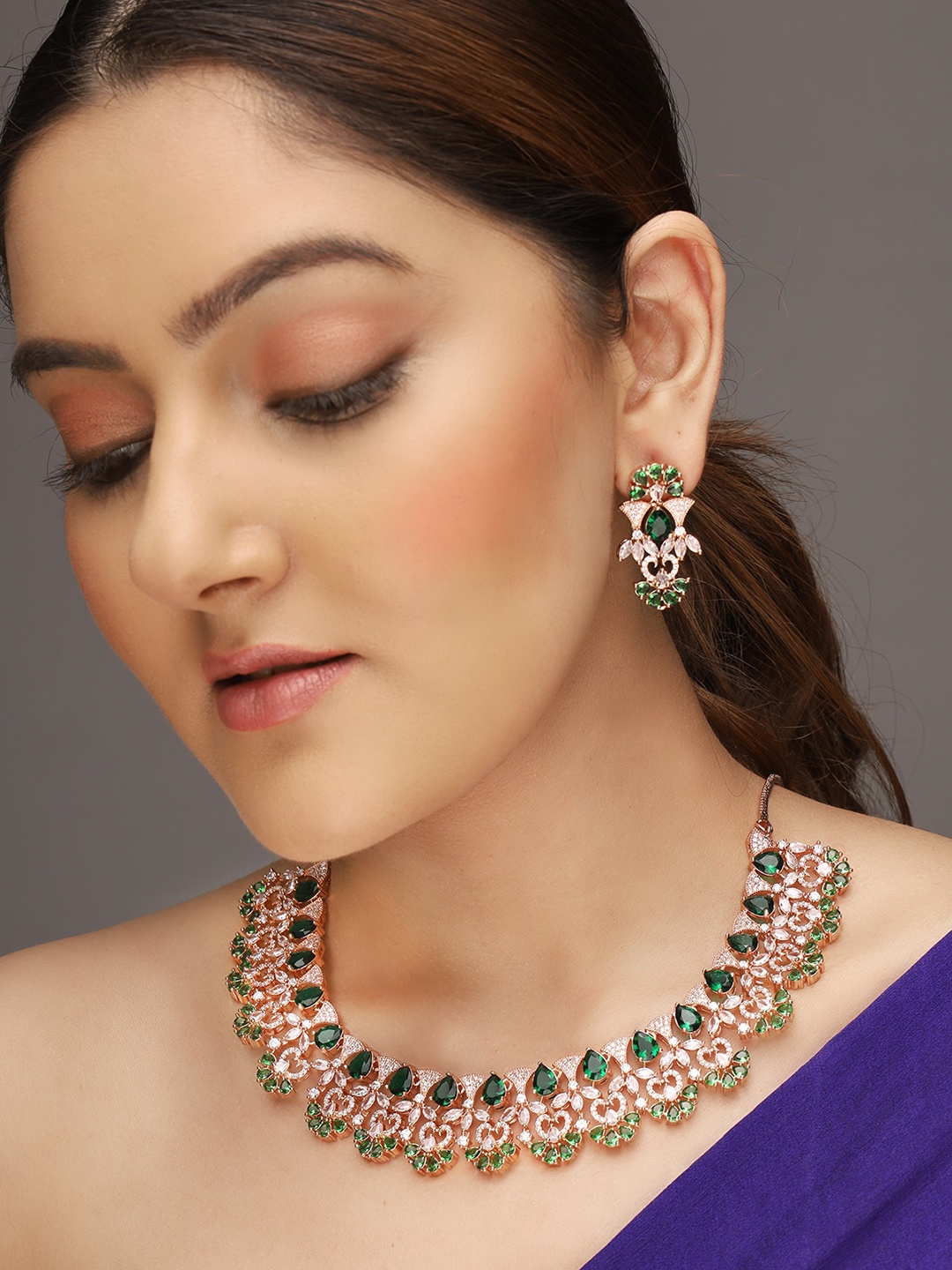 

AQUASTREET Rose Gold-Plated AD-studded Jewellery Set