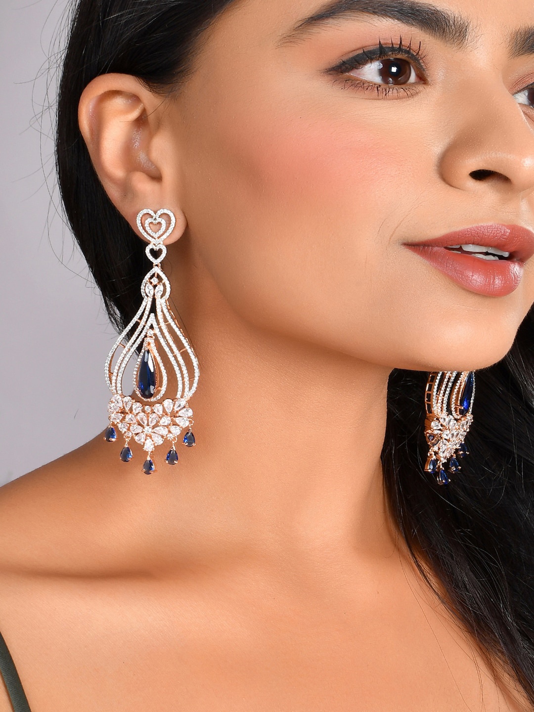

AQUASTREET Rose Gold-Plated American Diamond-Studded Drop Earrings