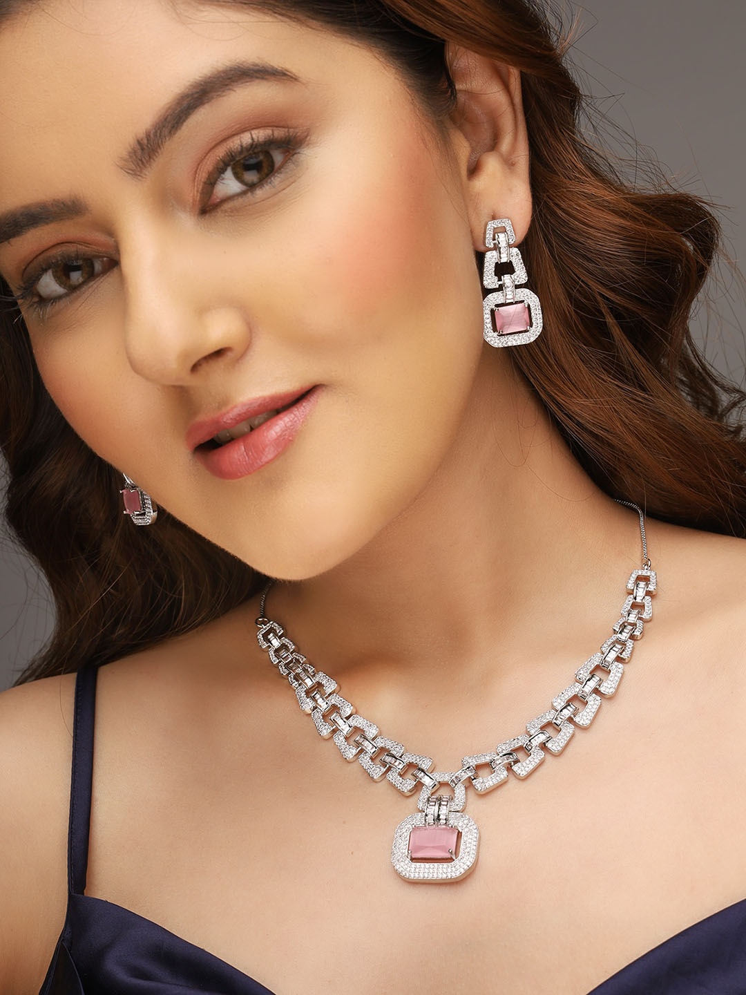 

AQUASTREET Silver-Plated AD Stone-Studded Handcrafted Jewellery Set