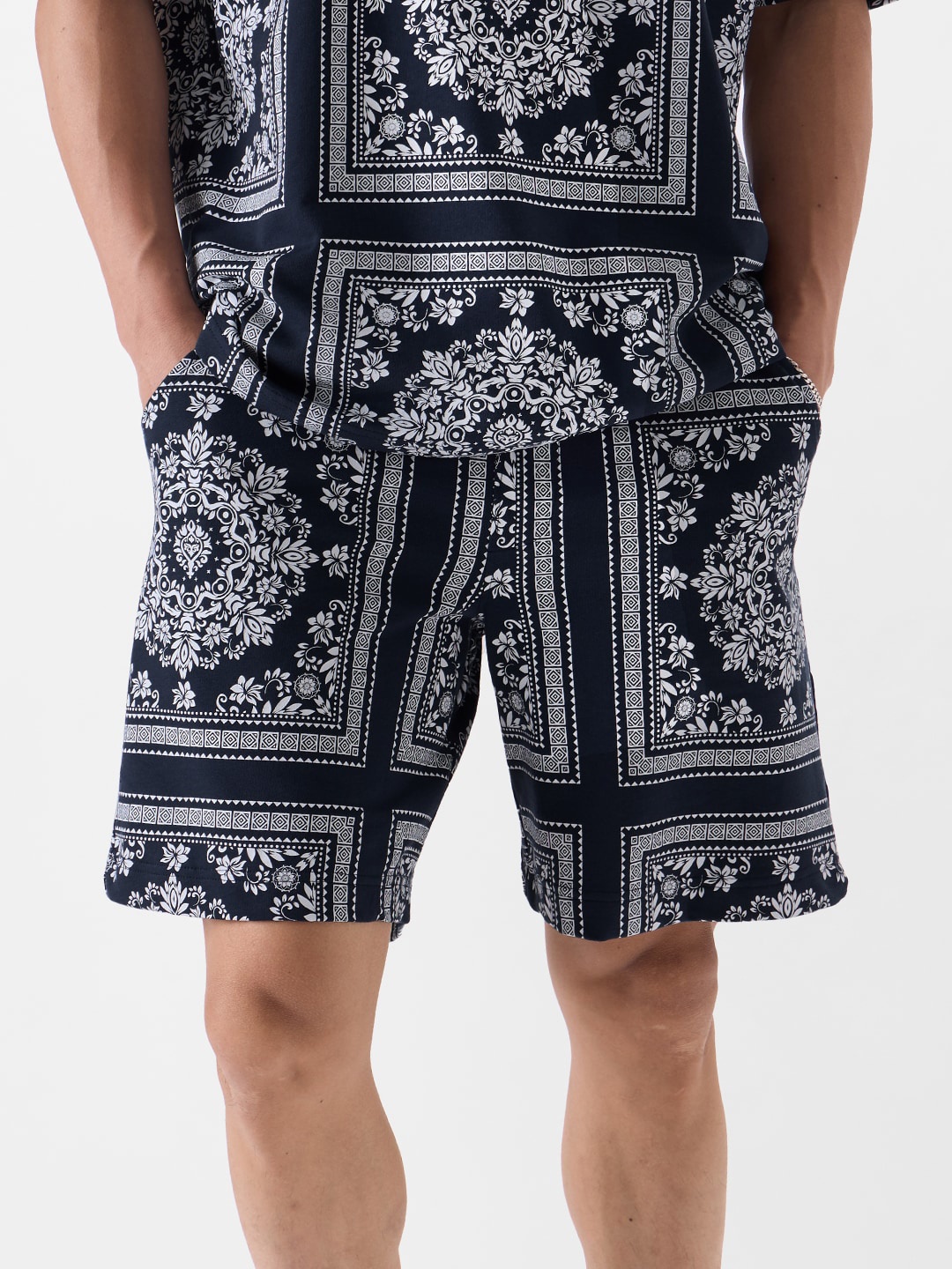 

The Souled Store Men Ethnic Motif Printed Pure Cotton Shorts, Black