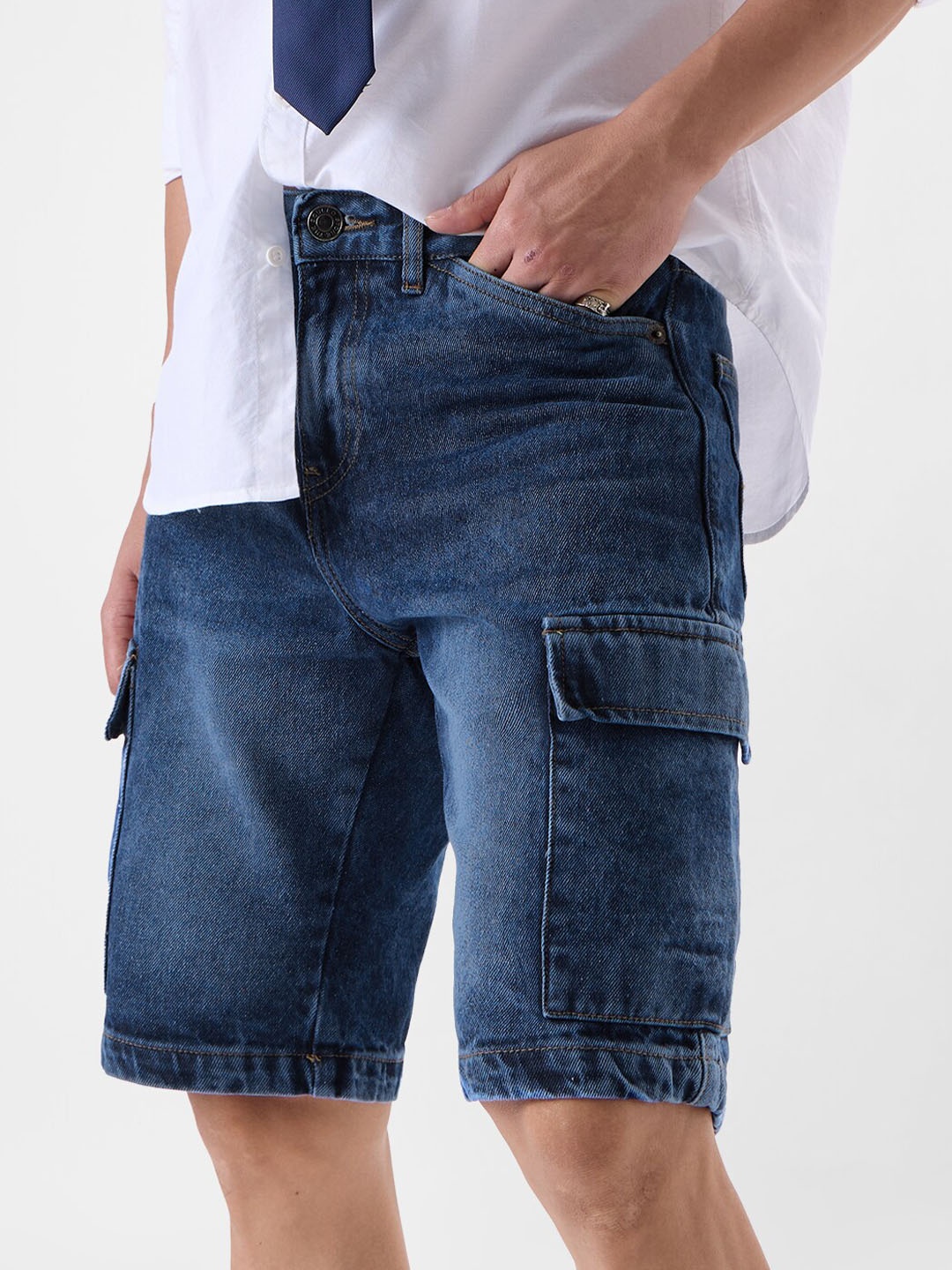 

The Souled Store Men Washed Denim Cargo Styles Denim Shorts Technology, Blue