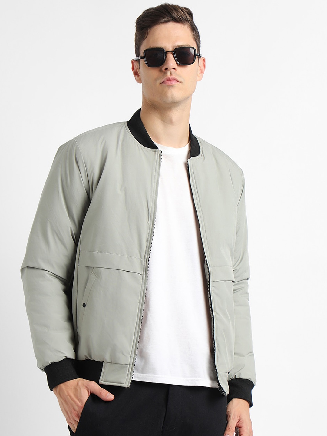 

Dennis Lingo Mock Collar Bomber Jacket, Grey