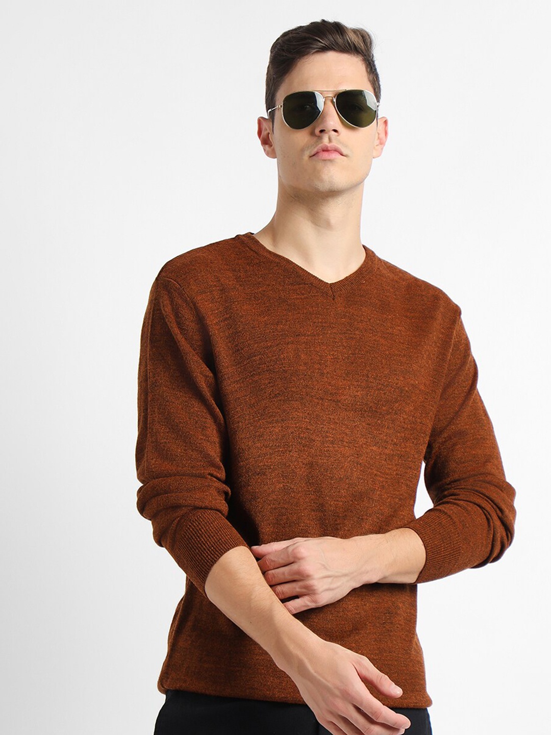 

Dennis Lingo V-Neck Long Sleeves Acrylic Pullover Sweater, Rust