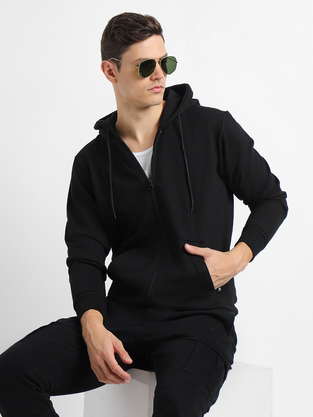 

Dennis Lingo Hooded Front-Open Sweatshirt, Black
