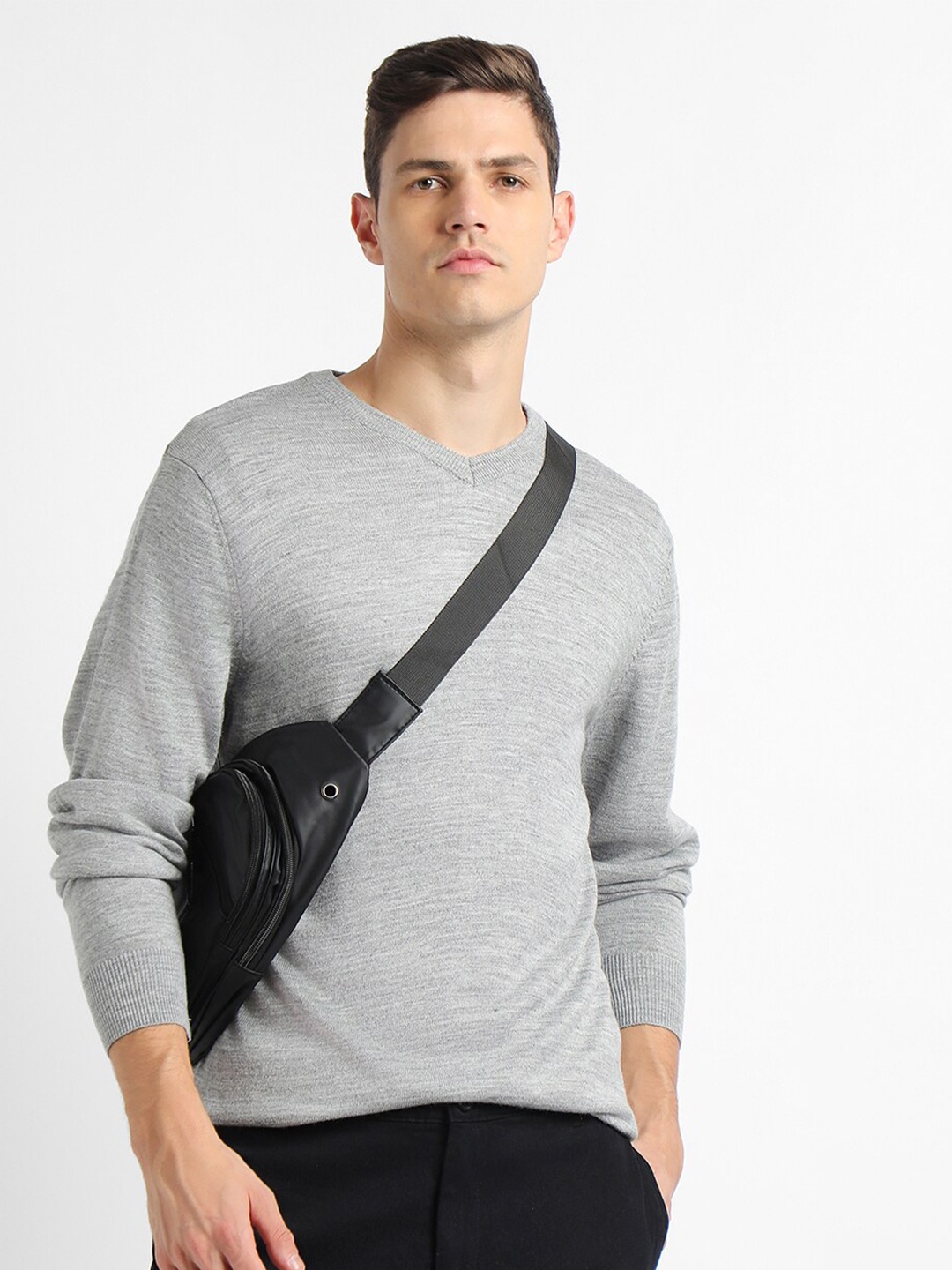 

Dennis Lingo V-Neck Long Sleeves Acrylic Pullover Sweater, Grey