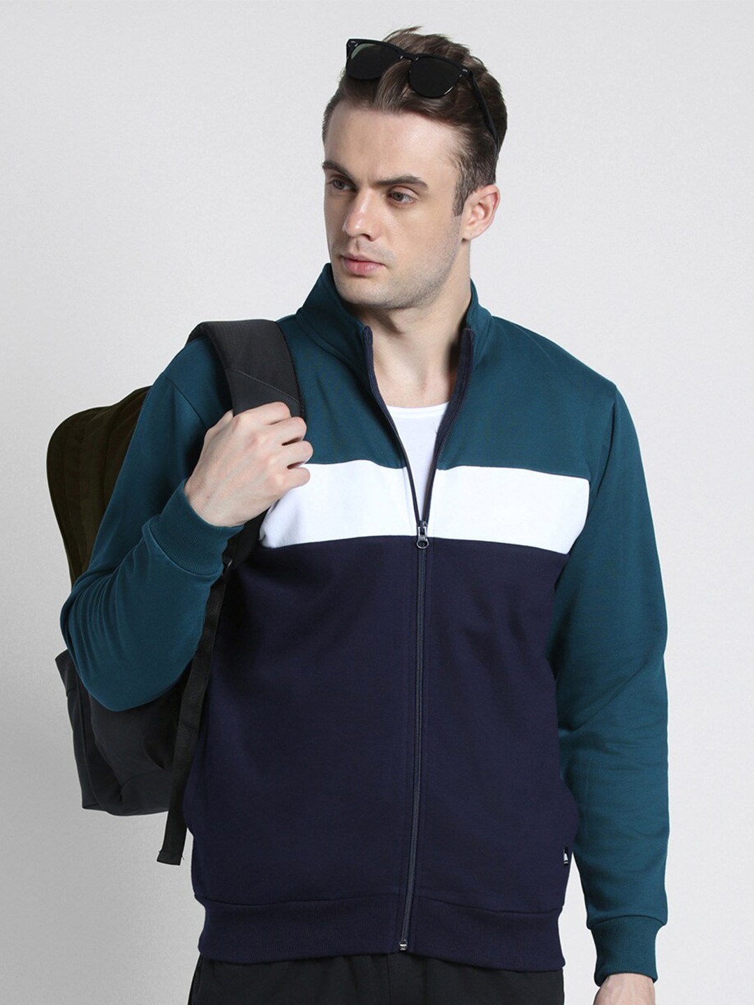 

Dennis Lingo Mandarin Collar Front-Open Sweatshirt, Navy blue