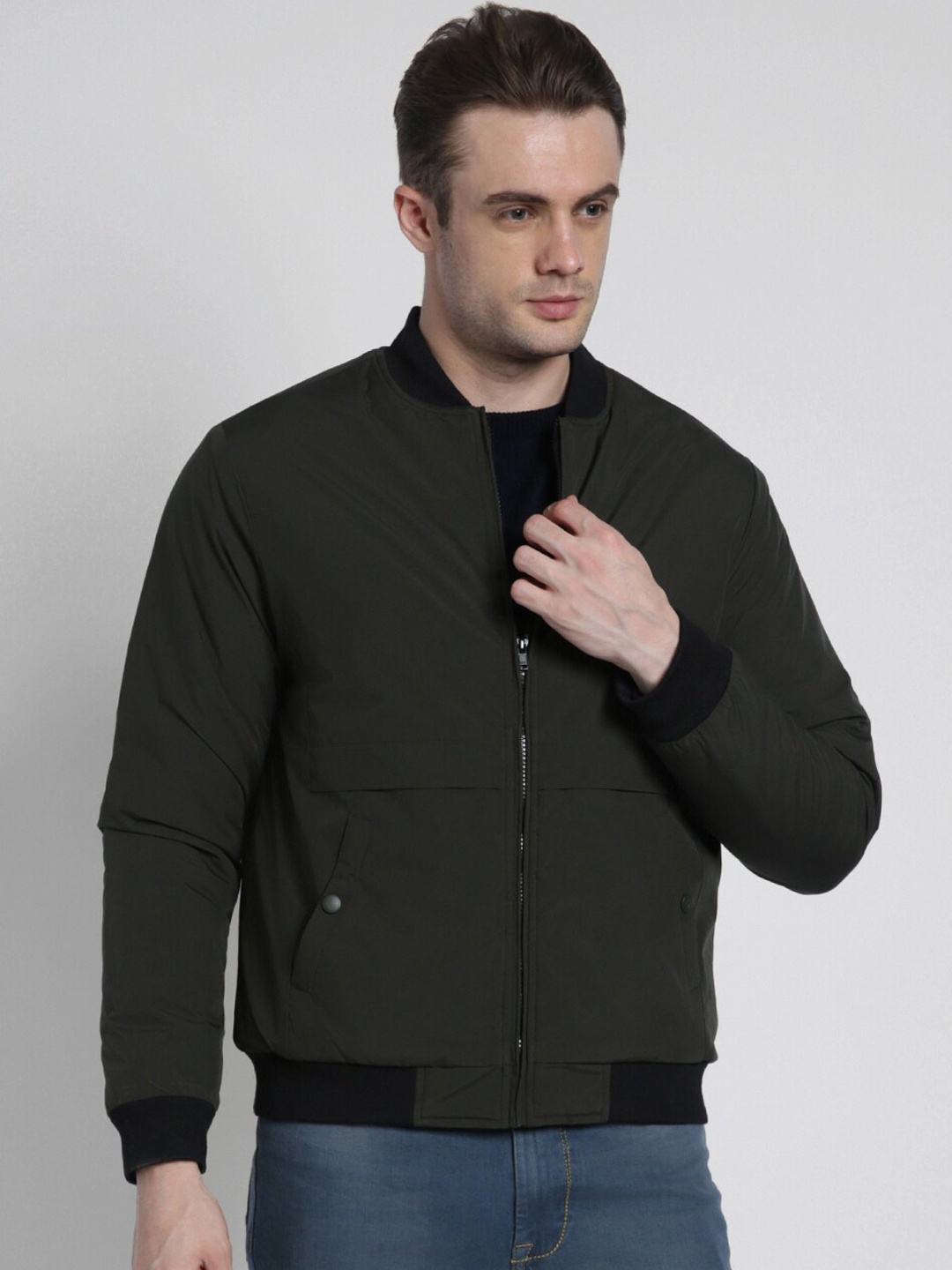 

Dennis Lingo Stand Collar Bomber Jacket, Green