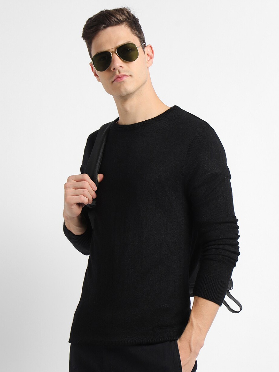 

Dennis Lingo Round Neck Long Sleeves Acrylic Pullover, Black