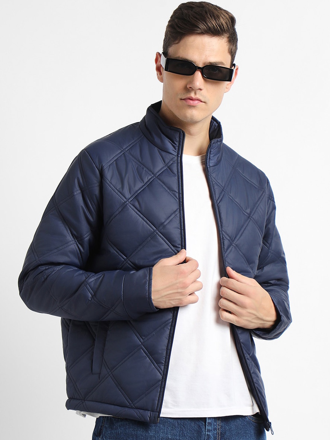 

Dennis Lingo Mock Collar Quilted Jacket, Navy blue