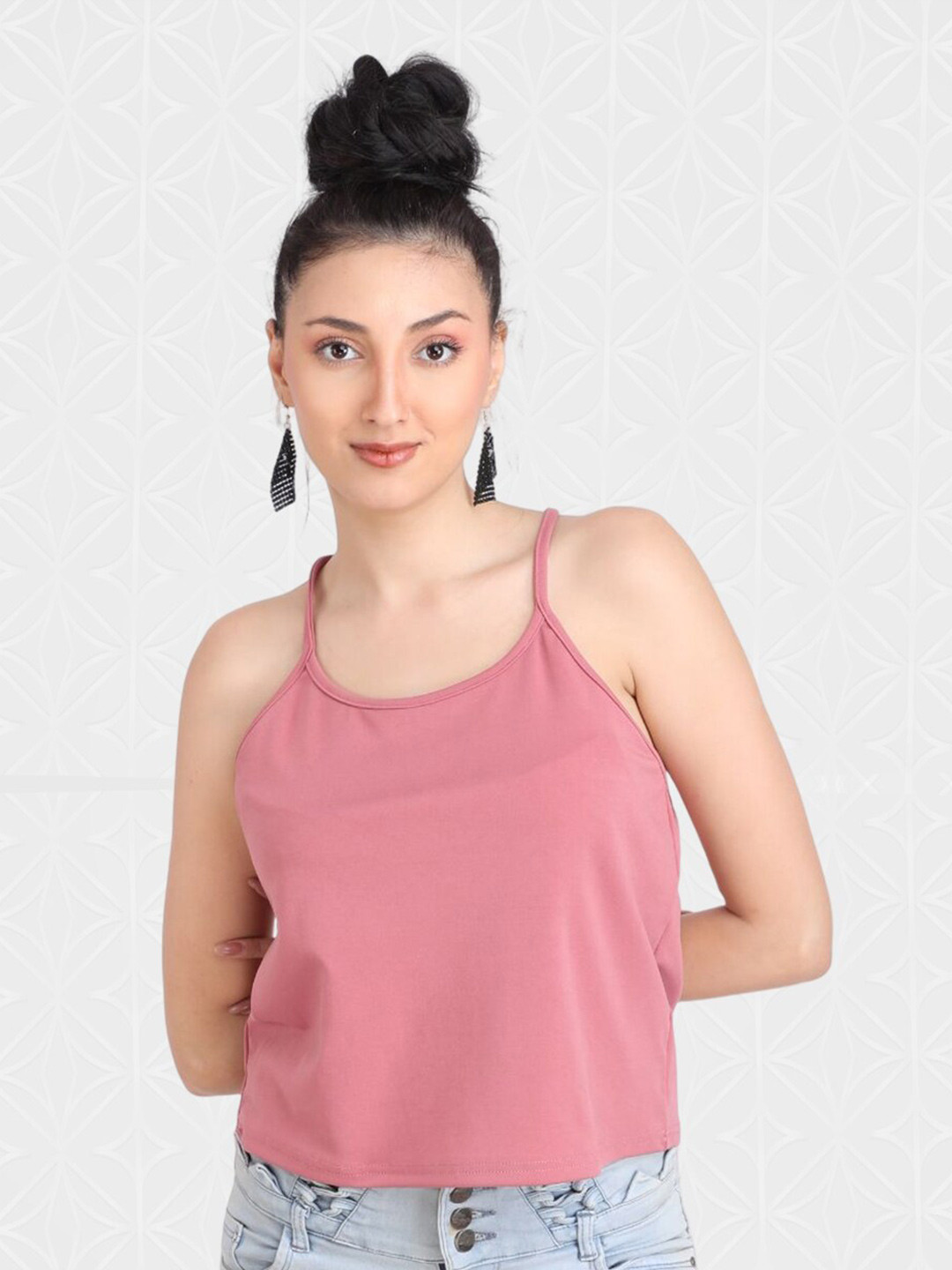 

Designer Bugs Shoulder Strap Crop Top, Pink