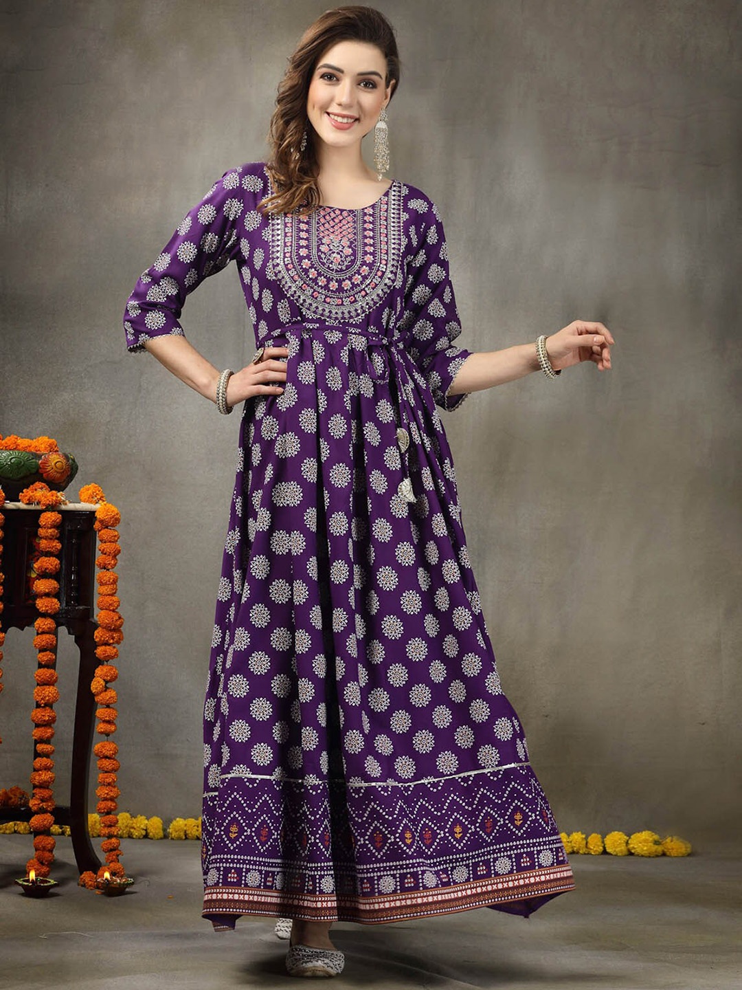 

Stylum Ethnic Motifs Printed Gown Maxi Ethnic Dress, Violet