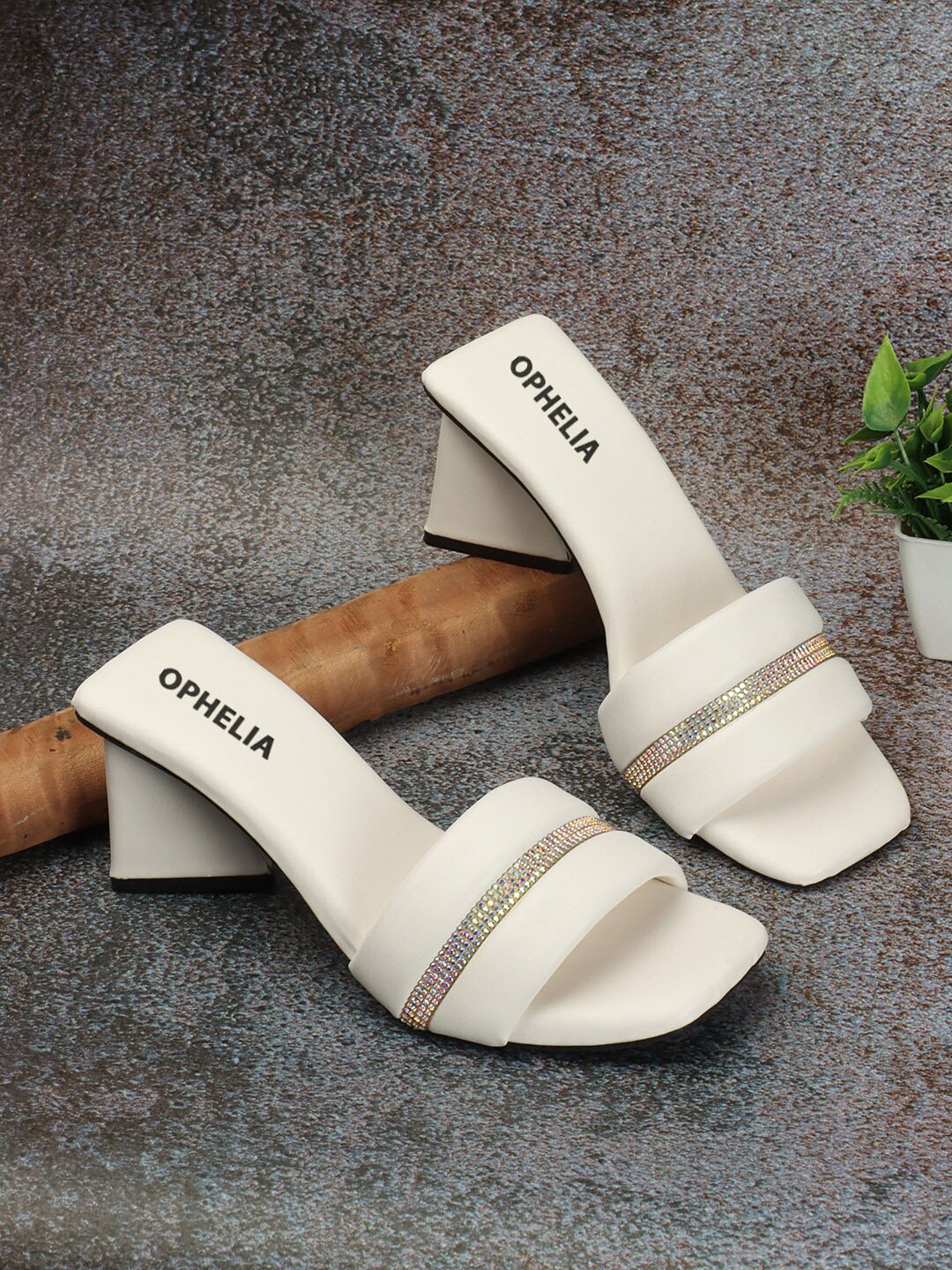 

OPHELIA Embellished Open Toe Block Heels, White