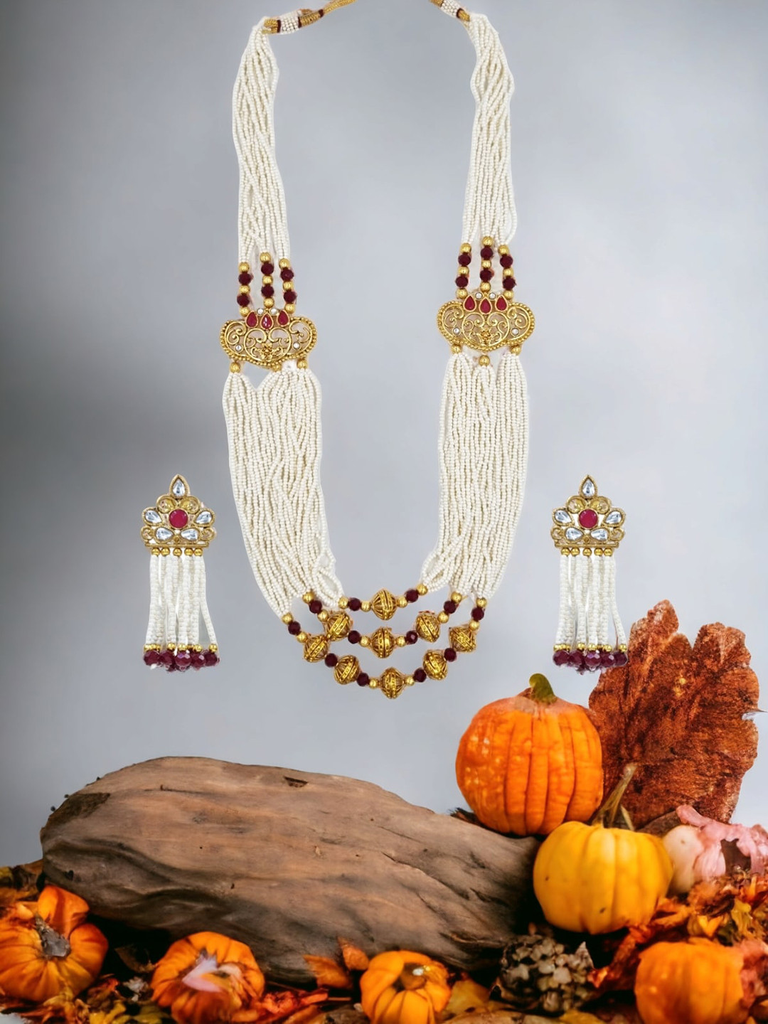 

Anouk Gold-plated Kundan-studded & Beaded Necklace & Earrings Set