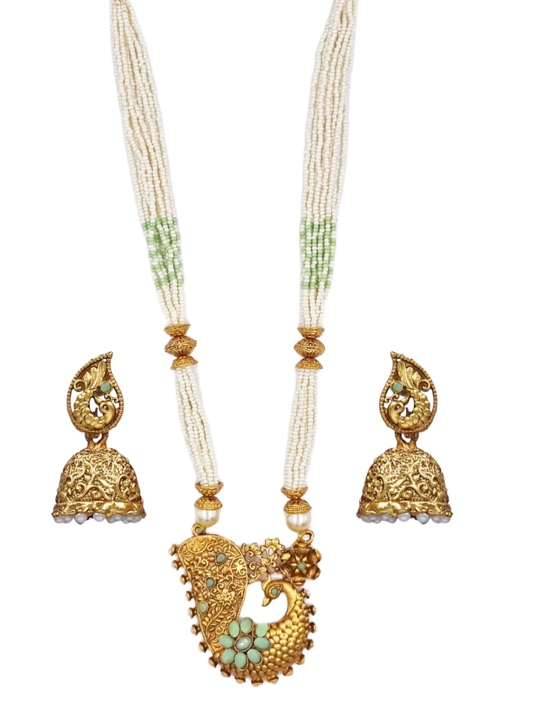 

Anouk Gold Plated Kundan Stone Studded & Beaded Jewellery Set, Green