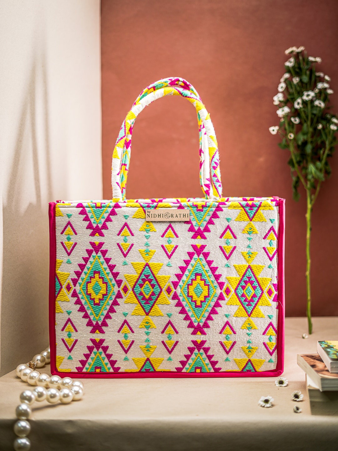 

NR By Nidhi Rathi Ethnic Motifs Printed Shopper Handheld Bag, Yellow