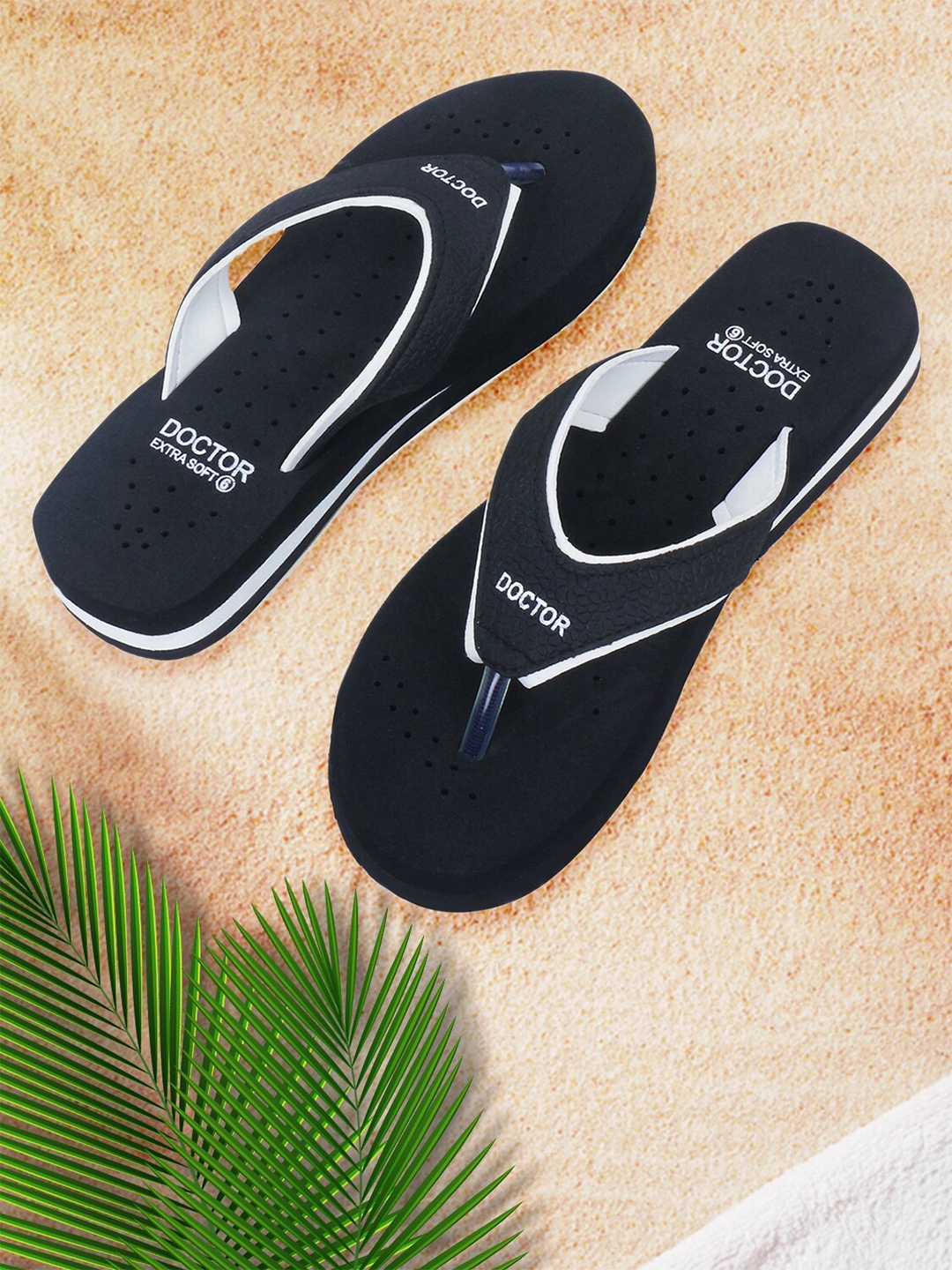 

DOCTOR EXTRA SOFT Women Orthopedic Non-Slip Thong Flip-Flops, Black