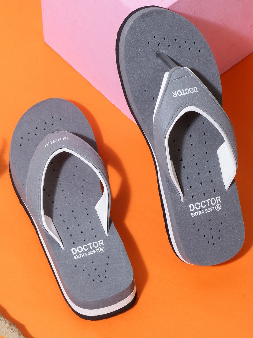 

DOCTOR EXTRA SOFT Women Orthopedic Non Slip Rubber Thong Flip-Flops, Grey