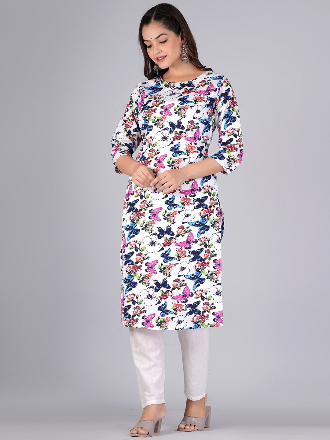 

KUROCK Floral Printed Straight Kurta, Blue
