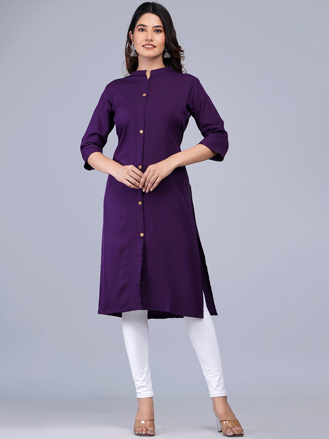 

KUROCK Mandarin Collar A-line Kurta, Purple