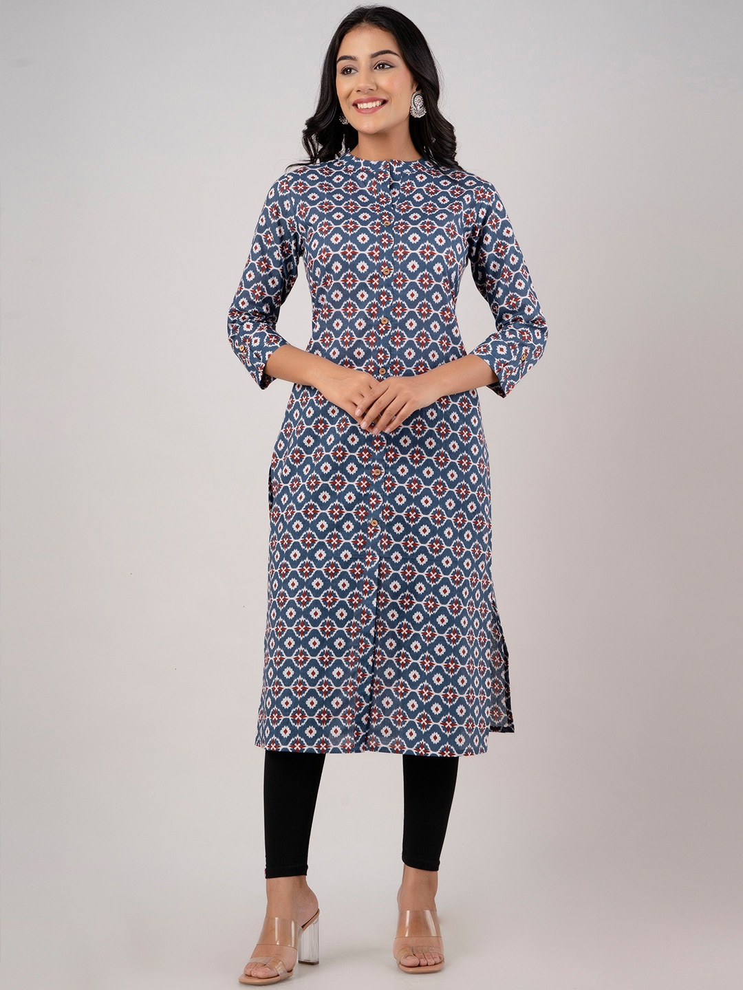 FERANOID Geometric Block Print Cotton Kurta, Blue