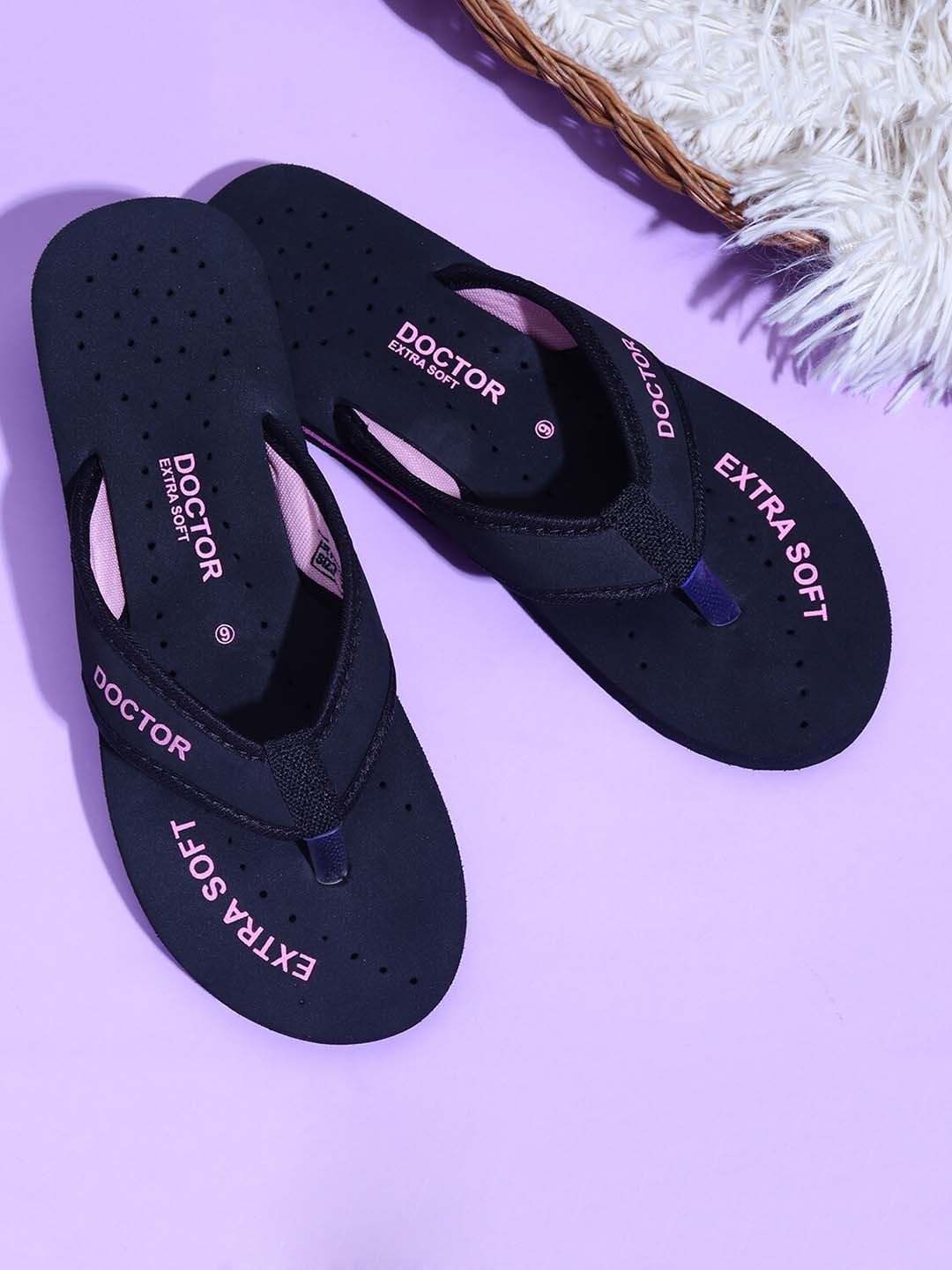 

DOCTOR EXTRA SOFT Women Rubber Thong Flip-Flops, Black
