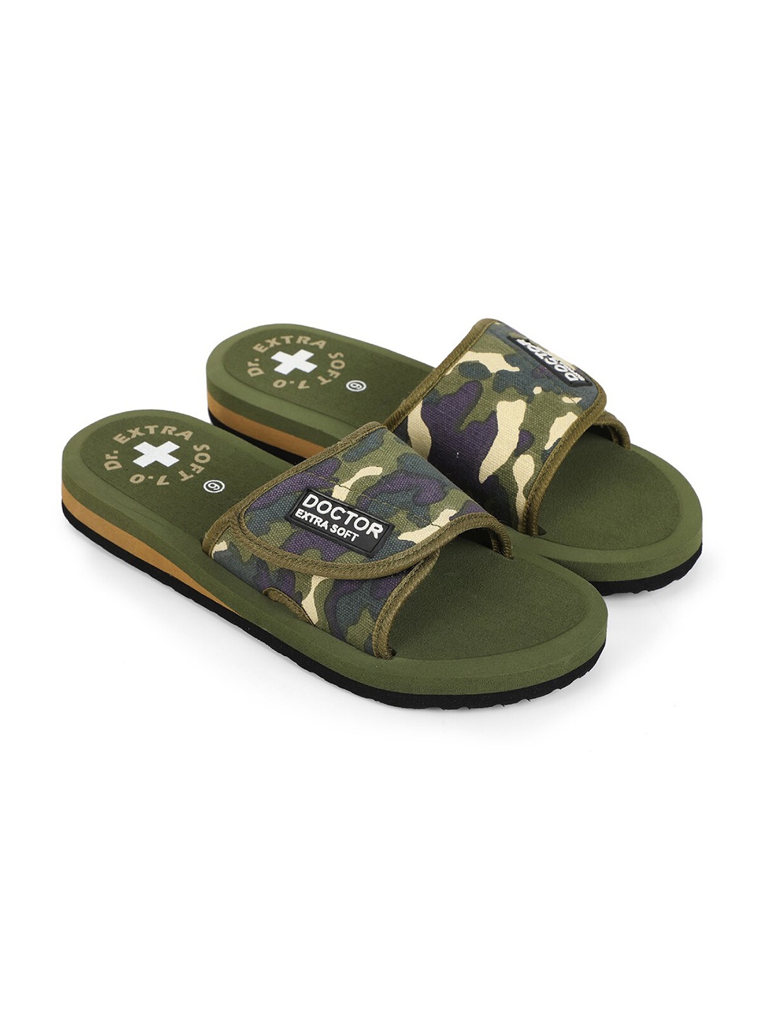 

DOCTOR EXTRA SOFT Women Printed Orthopedic Non-Slip Sliders, Olive