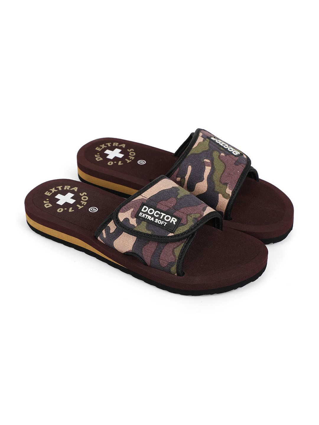 

DOCTOR EXTRA SOFT Women Camouflage Printed Orthopedic Non Slip Rubber Sliders, Brown