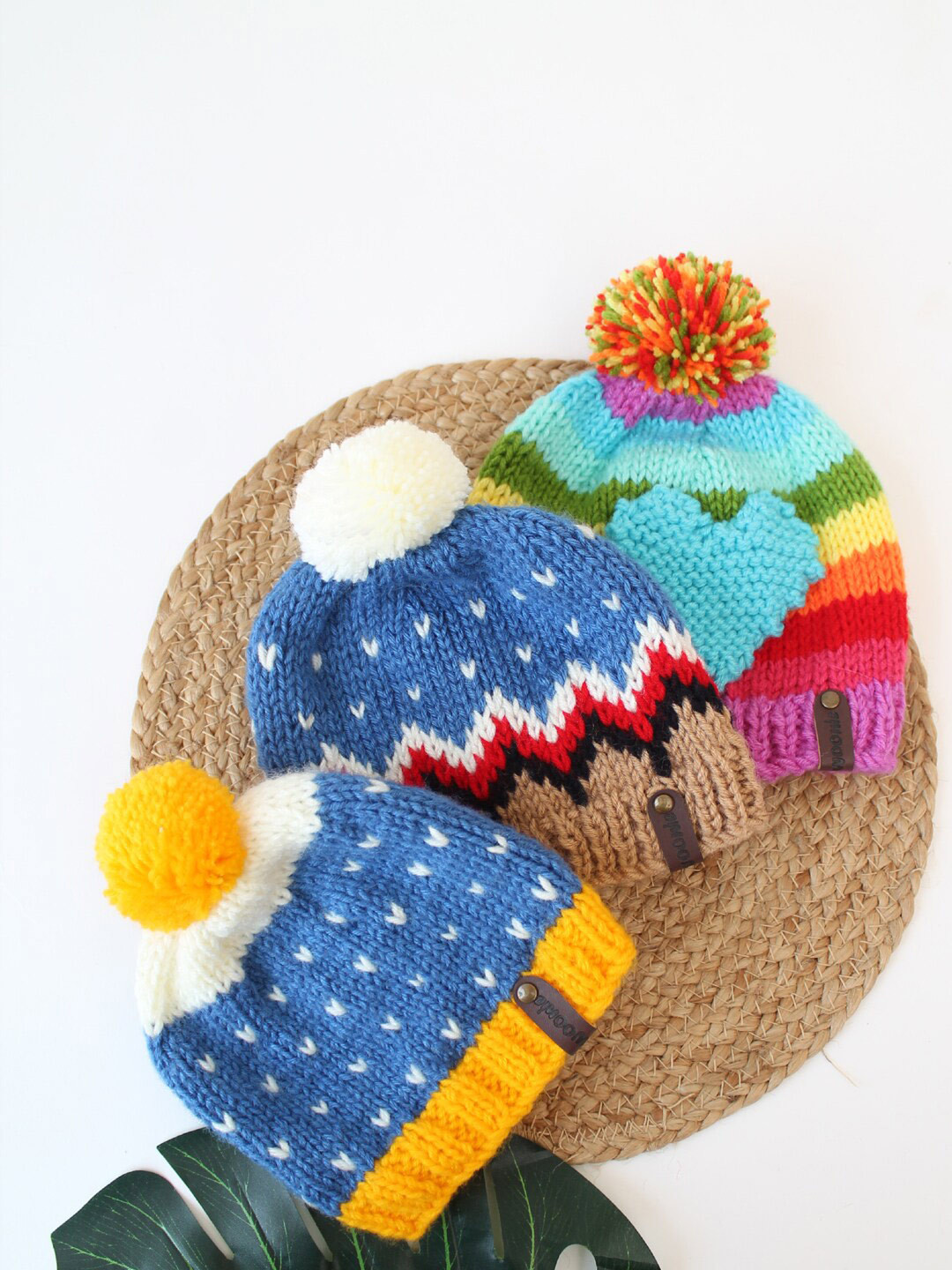 

Woonie Infants Set Of 3 Self Design Acrylic Beanie, Blue
