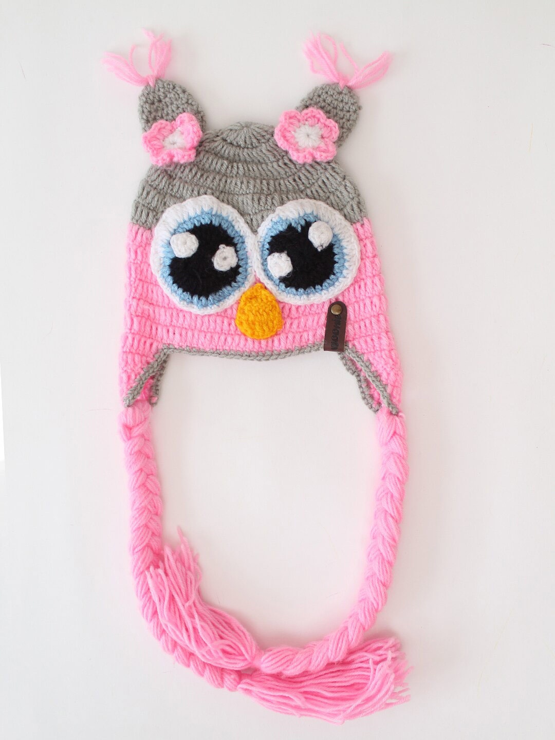 

Woonie Infants Self Design Owl Face Acrylic Beanie, Pink