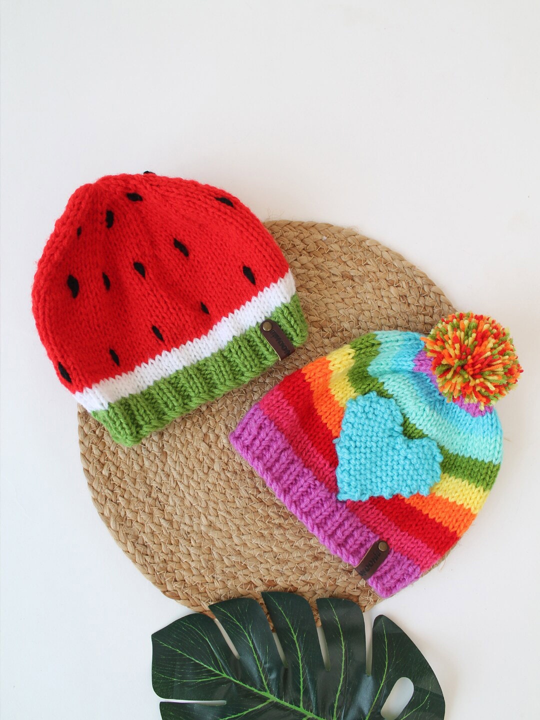 

Woonie Kids Set Of 2 Colourblocked Acrylic Beanies, Red