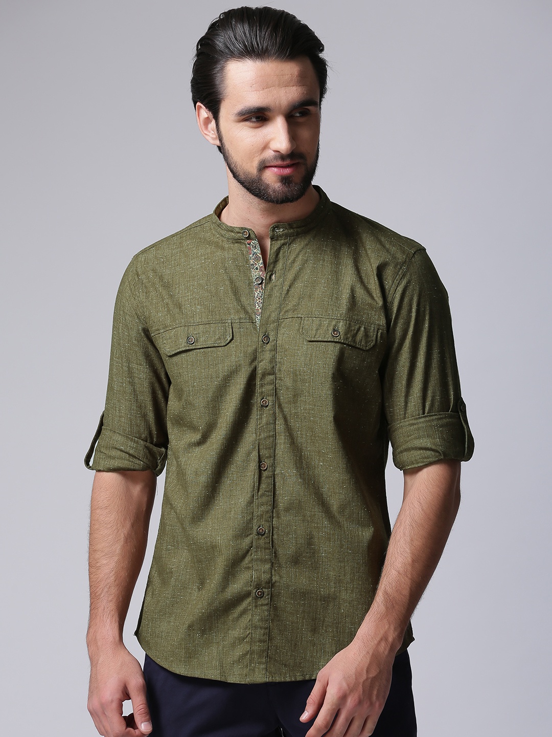 

True Blue Men Olive Green Regular Fit Solid Casual Shirt