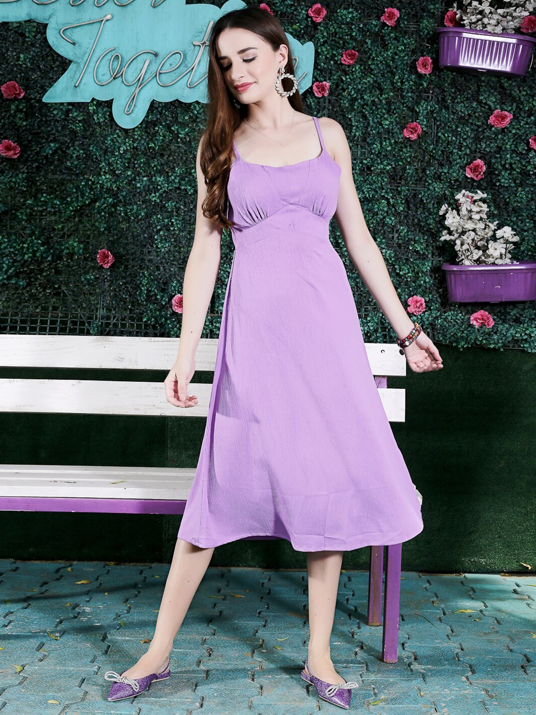 

Sera Purple Styled Back Fit & Flare Midi Dress