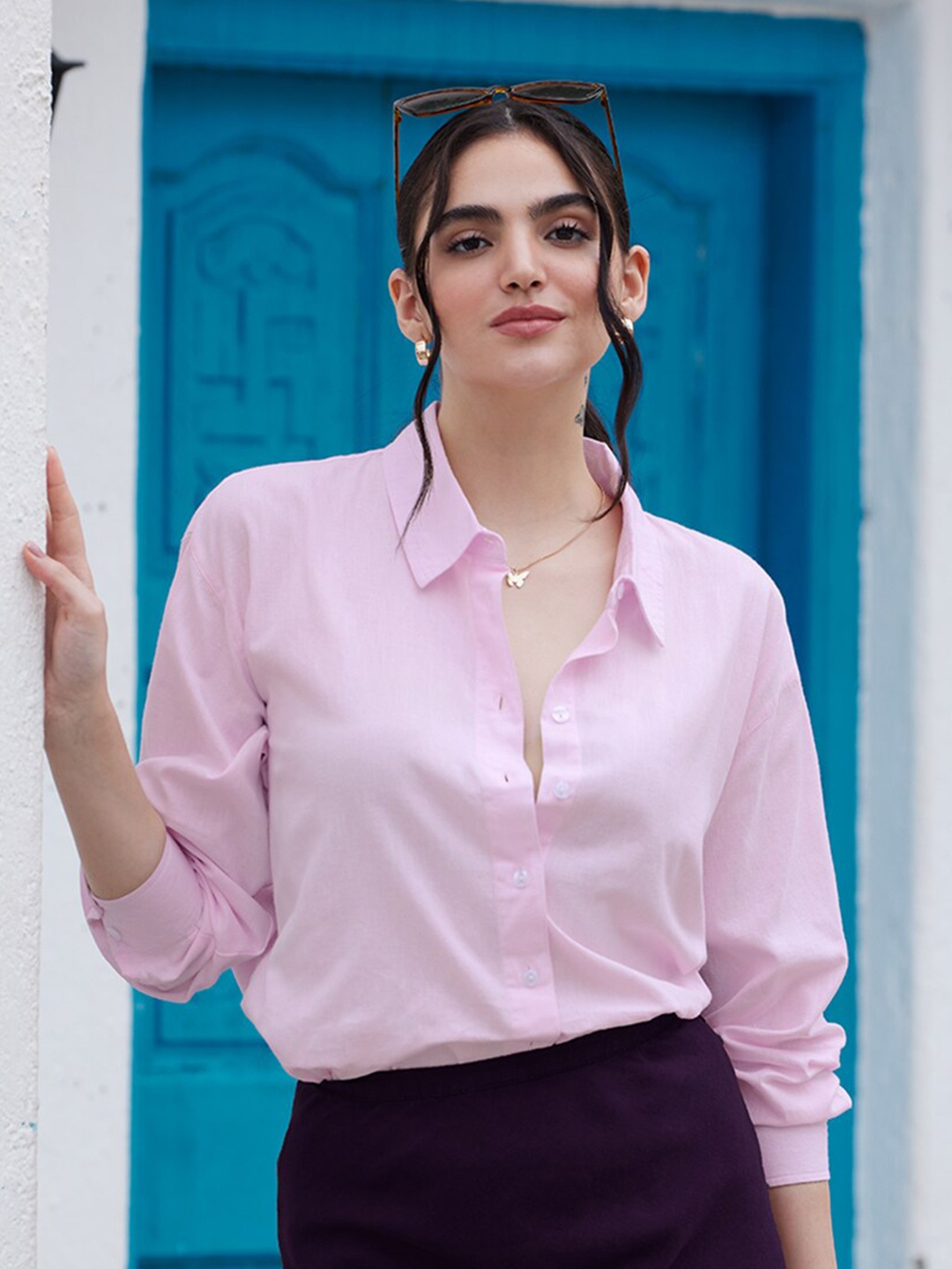 

The Souled Store Relaxed Pure Cotton Boxy Opaque Casual Shirt, Pink
