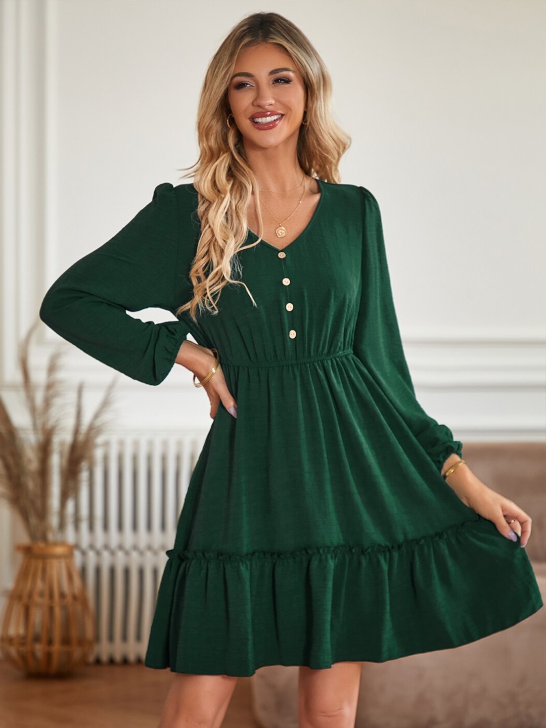 

StyleCast Green Bell Sleeve Fit & Flare Dress