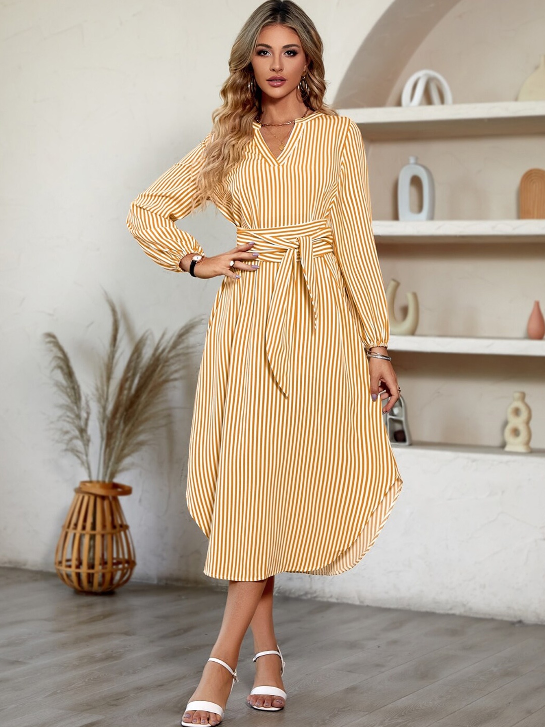 

StyleCast Orange Striped A-Line Dress