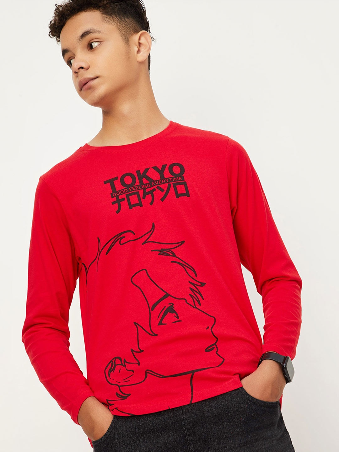 

max Boys Graphic Printed Pure Cotton T-shirt, Red
