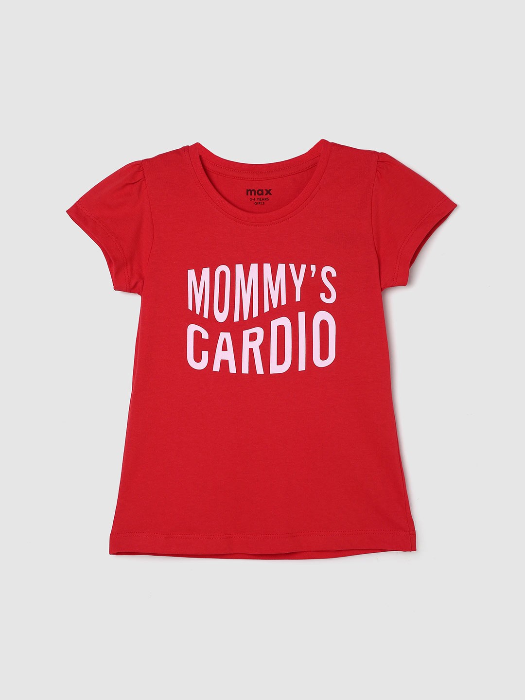 

max Girls Typography Printed Pure Cotton T-shirt, Red