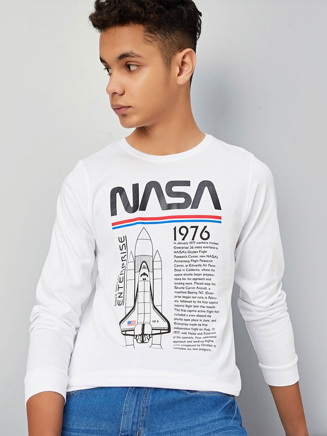 

max Boys Typography Printed Pure Cotton T-shirt, White