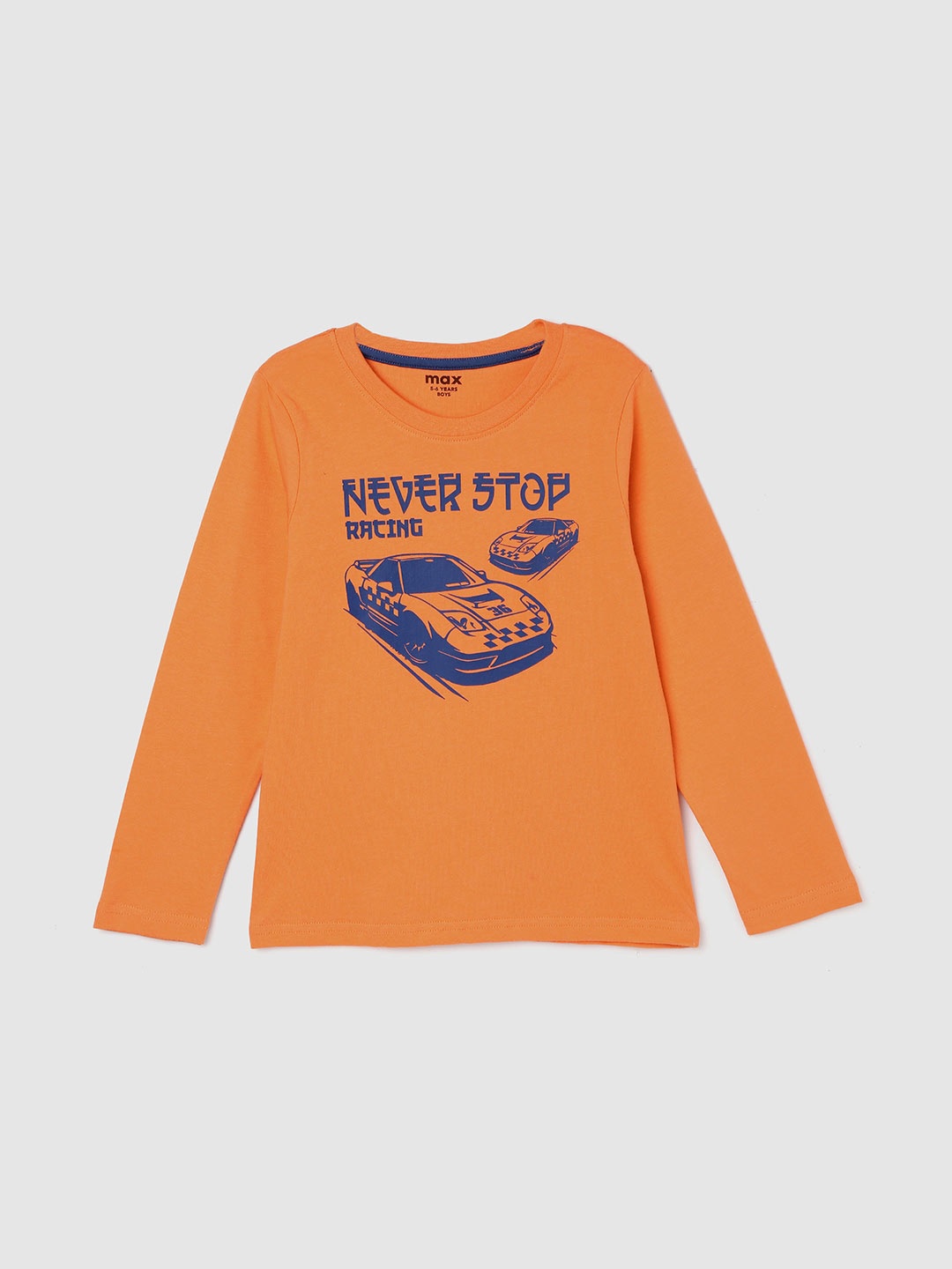 max Boys Printed Pure Cotton T-shirt, Orange