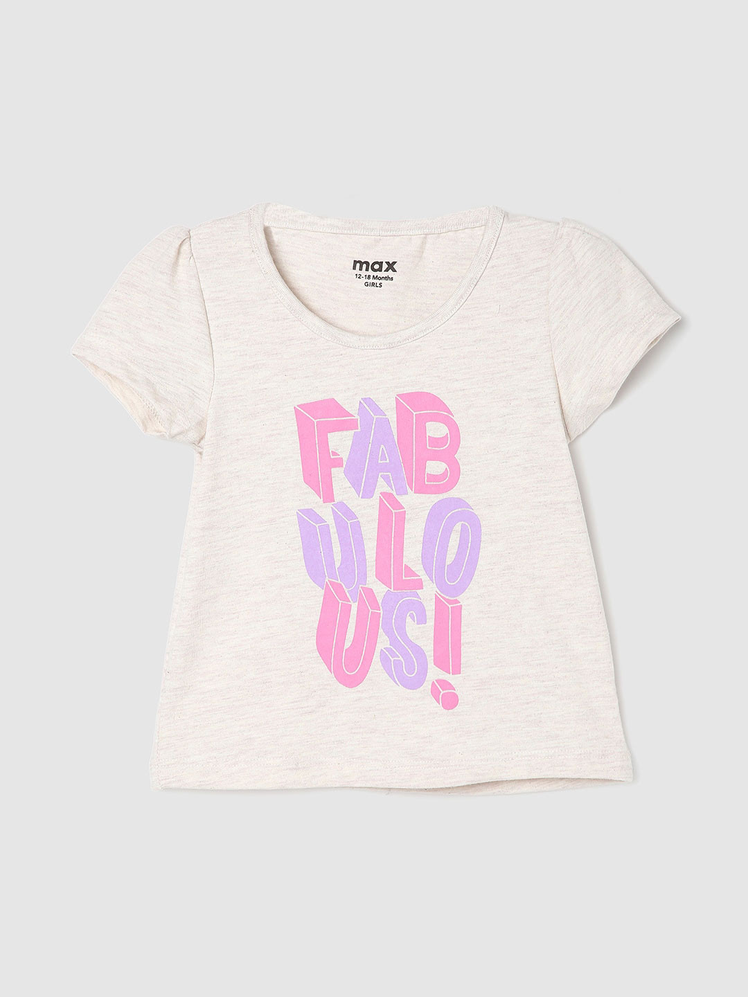 

max Girls Typography Printed Pure Cotton T-shirt, Beige