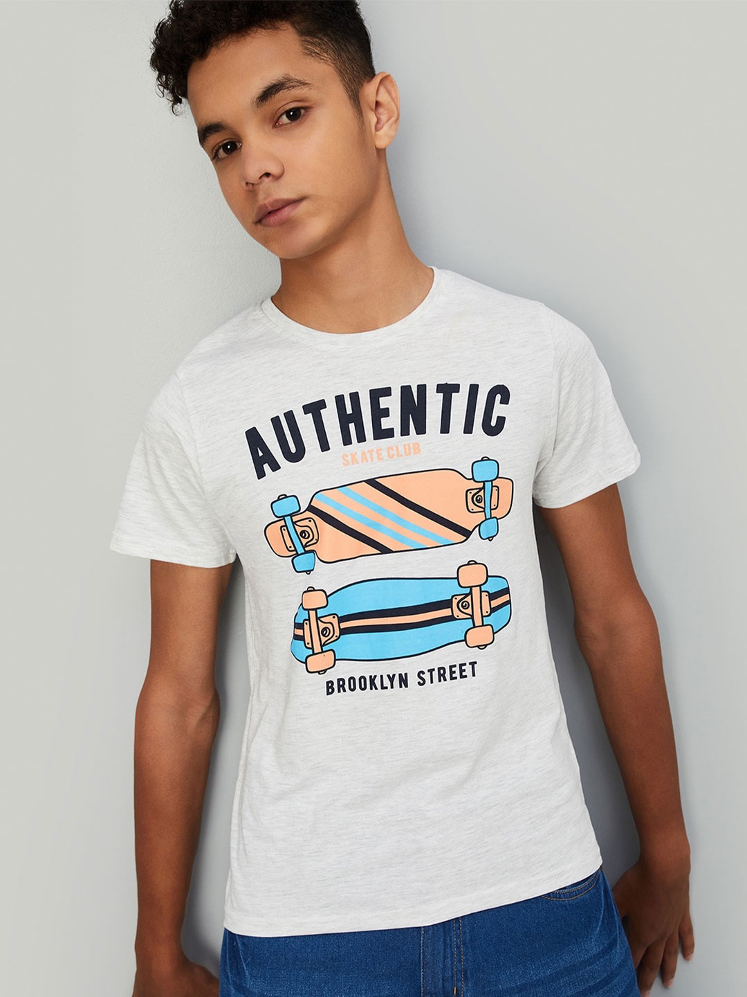 

max Boys Graphic Printed Pure Cotton T-shirt, White