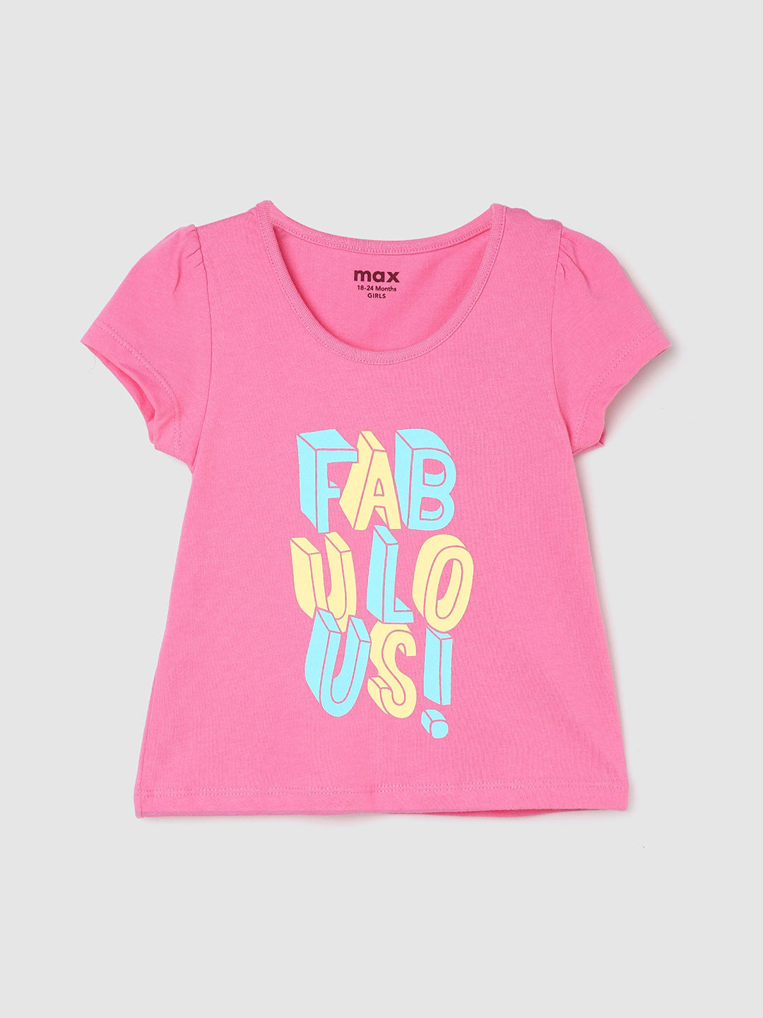 

max Girls Typography Printed Pure Cotton T-shirt, Pink