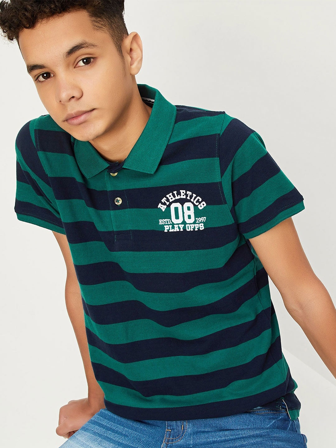 

max Boys Striped Polo Collar Pure Cotton T-shirt, Blue