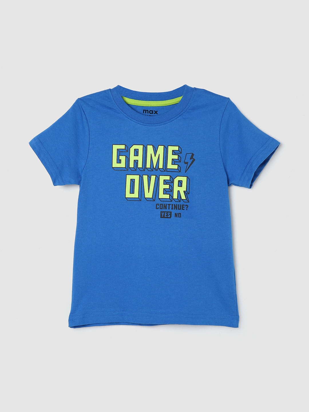 

max Boys Typography Printed Pure Cotton T-shirt, Blue