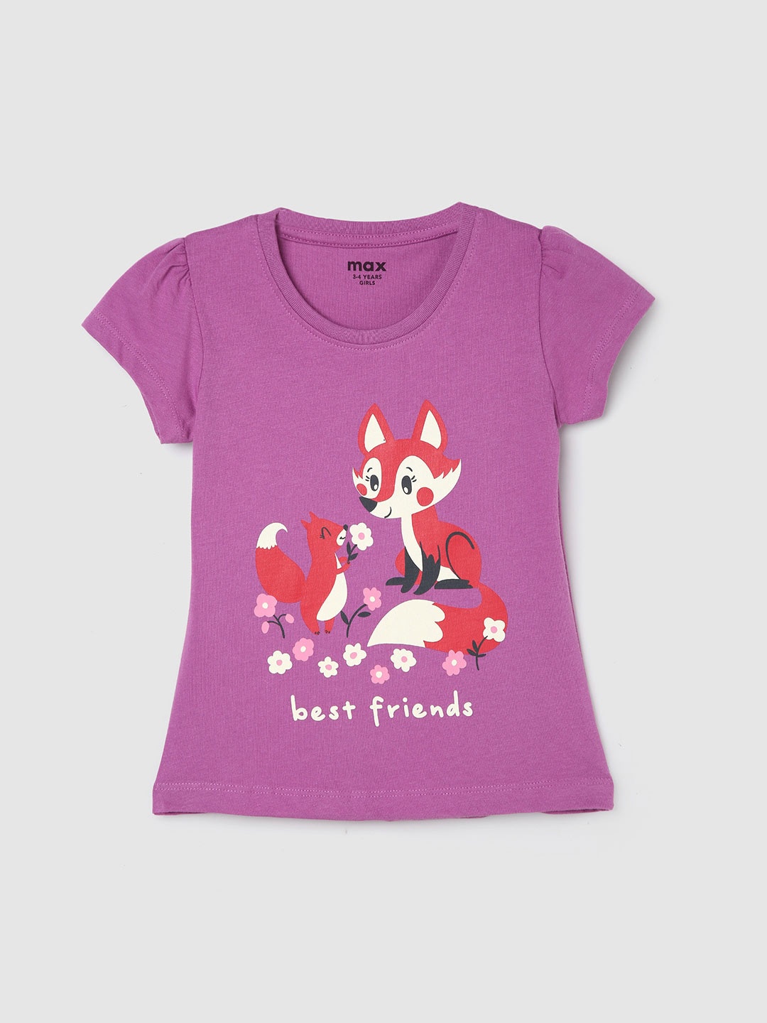 

max Girls Printed Pure Cotton T-shirt, Purple