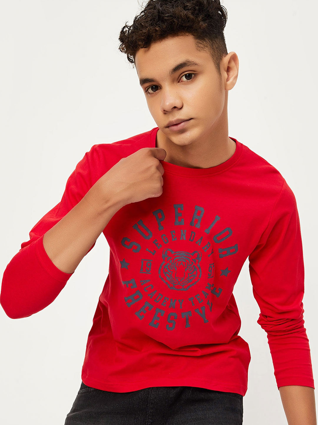 

max Boys Typography Printed Pure Cotton T-shirt, Red