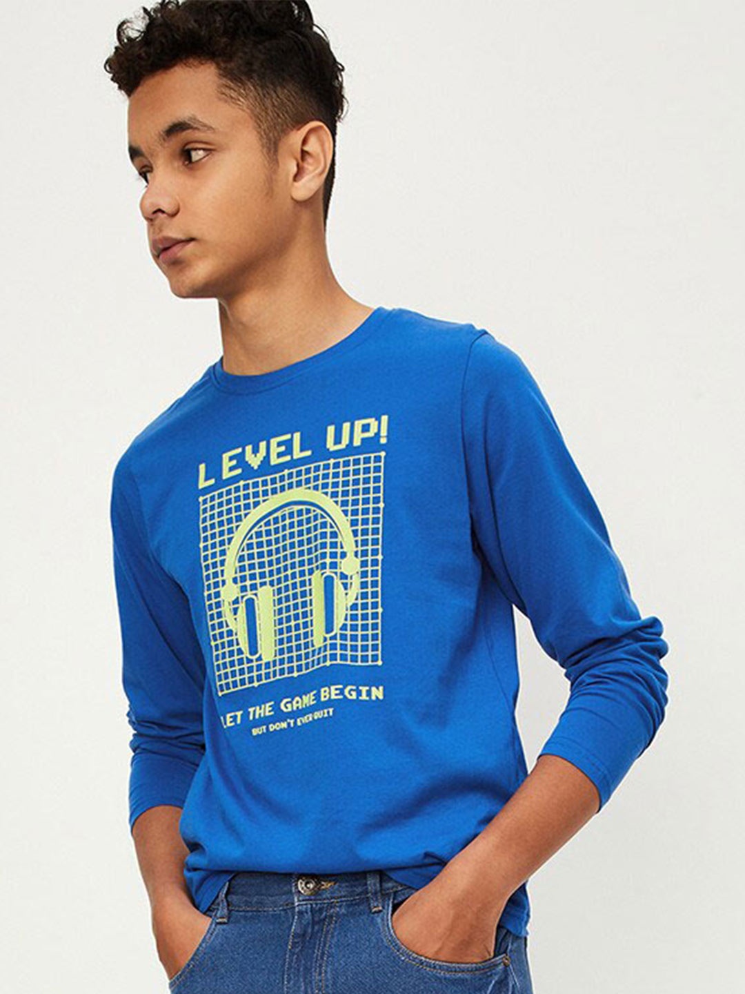 

max Boys Printed Pure Cotton T-shirt, Blue