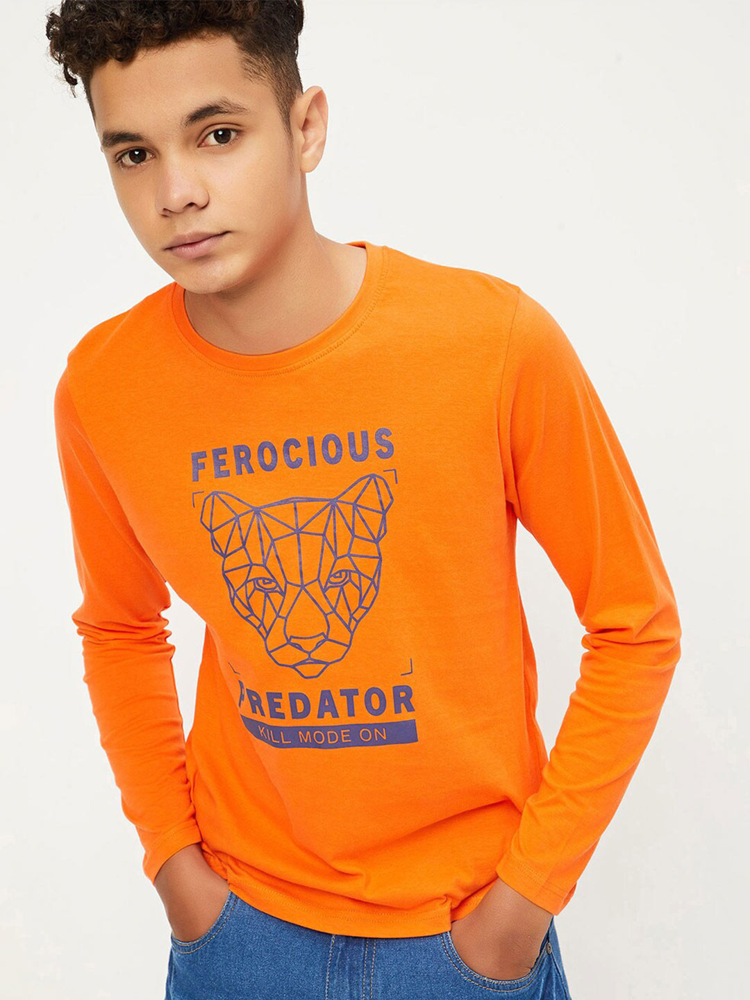 

max Boys Graphic Printed Pure Cotton T-shirt, Orange