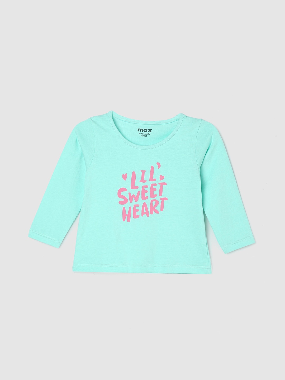 

max Girls Typography Printed Pure Cotton T-shirt, Green