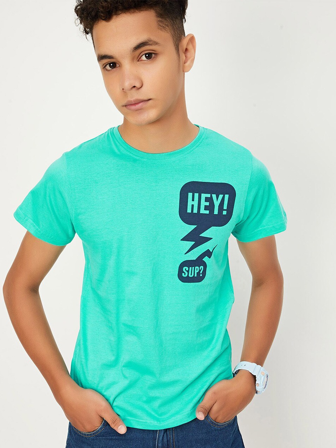 

max Boys Printed Pure Cotton T-shirt, Blue